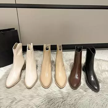 Осенняя и зимняя обувь. Удобные джинсовые ботинки больших размеров с толстой подошвой, короткие ботильоны и толстый каблук. 35 чёрный