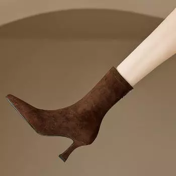 Осенняя и зимняя обувь Удобные носки больших размеров на высоком каблуке с острым носком Эластичные сапоги на тонком каблуке Женские сапоги 35 чёрный