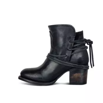 Осенняя и зимняя обувь. Женская обувь больших размеров с толстыми ремешками, высоким каблуком и круглым носом. 35 чёрный