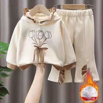 Осенняя и зимняя одежда для девочек Детская одежда Цветочная шапка Два комплекта Свободные удобные брюки Два комплекта 140cm зелёный