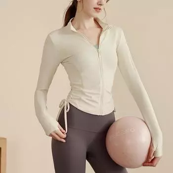 Осенняя и зимняя одежда для йоги, облегающие быстросохнущие топы, завязывающиеся на шнурок, длинные рукава, одежда для бега и фитнеса, спортивная куртка S чёрный