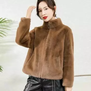 Осенняя и зимняя одежда для мам среднего возраста, высококачественная куртка из искусственного меха норки, меховая интегрированная мода, шуба из золотого норки, свободная шерсть M