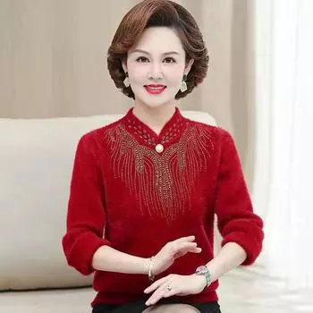 Осенняя и зимняя одежда для мам. Свитер. Теплый топ для женщин среднего возраста. Нижняя рубашка для людей среднего возраста и пожилых людей. One Size зелёный