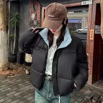 Осенняя и зимняя одежда из хлопка Женская европейская и американская короткая куртка с хлопковой подкладкой на молнии Одежда для хлеба Женская одежда M розовый