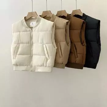 Осенняя и зимняя одежда из хлопка, жилет, женский бархатный жилет без рукавов с прямыми плечами, модная одежда из хлопка, свободная корейская версия в наличии M чёрный