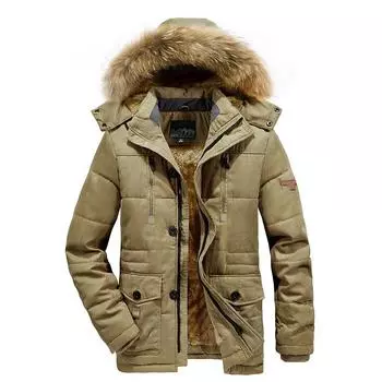 Осенняя и зимняя одежда Средняя и длинная одежда с хлопковой подкладкой Мужская бархатная утолщенная одежда большого размера Для людей среднего и пожилого возраста Теплая одежда с хлопковой подкладкой L хаки