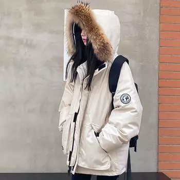 Осенняя и зимняя рабочая одежда, хлопковая куртка, преодолевающая моду, женская теплая верхняя одежда, меховой воротник, свободная хлопковая куртка XXL белый