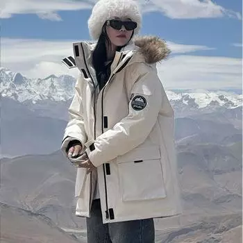 Осенняя и зимняя рабочая одежда с меховым воротником, куртка Parker Down Cotton, куртка American Fashion Cotton, теплая куртка средней и длинной длины, повседневная верхняя одежда из хлопка XXL белый