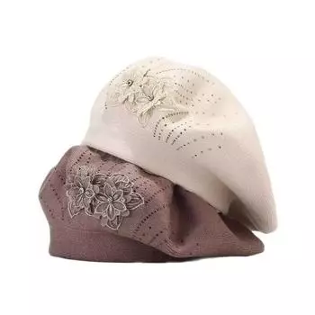 Осенняя и зимняя шляпа Цветочная хлопковая пряжка Берет Шляпа художника Восьмиугольная шляпа Женщины и девочки One size белый