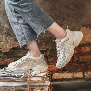 Осенняя и зимняя женская обувь Модная сетчатая обувь Женская новая спортивная обувь Женская универсальная обувь для пап 35 бежевый