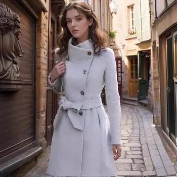 Осенняя и зимняя женская одежда Однобортное шерстяное пальто средней и длинной длины Женское шерстяное пальто узкого фасона S