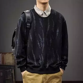Осенняя имитация двухсекционного свитера с воротником-рубашкой, мужская американская повседневная плотная трикотажная рубашка-поло с длинными рукавами M
