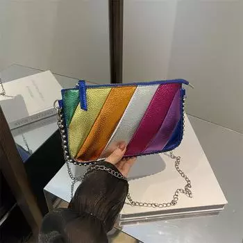 Осенняя изысканная текстура маленькая женская сумка 2024 года, новая контрастная цветная сумка на плечо, маленькая квадратная сумка через плечо, сумка через плечо с цепочкой разноцветный