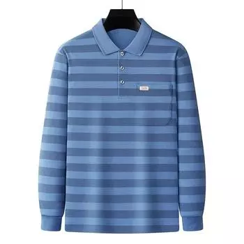 Осенняя качественная модная свободная рубашка поло для мужчин с длинным рукавом, повседневные мужские рубашки поло с карманом сверху XXXL темно-синий