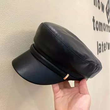 Осенняя кепка из искусственной кожи знаменитость из Интернета, уличная фотография, ретро-кепка, нишевая, повседневная, шляпа газетчика, шляпа для океана, осенне-зимний берет для детей M56-58cm чёрный