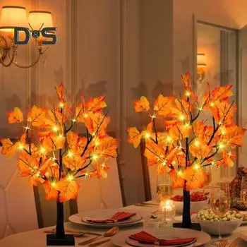 Осенняя кленовая лампа на батарейках с питанием от USB, искусственная тыква, шишка, кленовый лист, светодиодная лампа для осеннего урожая в День благодарения, украшение домашнего стола оранжевый