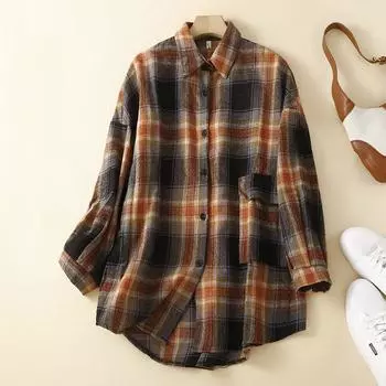 Осенняя клетчатая рубашка с длинными рукавами, женские плюшевые рубашки, свободное толстое шерстяное пальто M