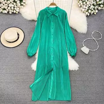 Осенняя корейская версия, однобортное однобортное платье в полоску в стиле ретро, свободное свободное платье для отдыха One Size чёрный