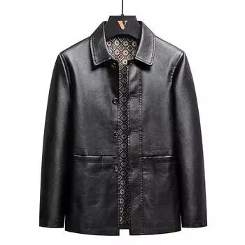 Осенняя кожаная куртка с лацканами нового стиля для мужчин, повседневная и универсальная мотоциклетная одежда, модная кожаная куртка большого размера в корейском стиле для папы среднего возраста M