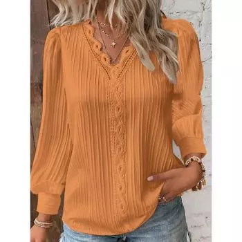 Осенняя кружевная рубашка с длинными рукавами и V-образным вырезом в стиле пэчворк женская рубашка женская одежда Блузки и рубашки S белый