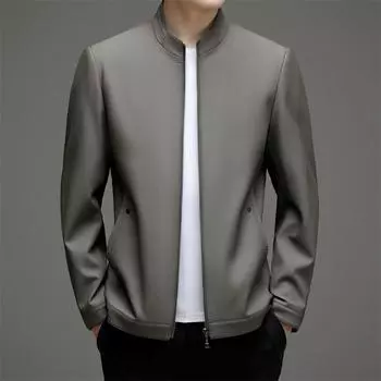 Осенняя куртка больших размеров для молодых и средних лет из овчины и кожи, кожаная куртка для папы, куртка с воротником-стойкой M