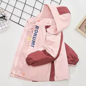 Осенняя куртка для девочек 2024 года, новая осенняя детская одежда, съемная куртка «три в одном» для девочек старшего возраста на весну и осень 110cm розовый