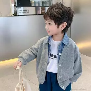 Осенняя куртка для мальчиков с длинным рукавом и пуговицами на лацканах 130 чёрный