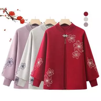 Осенняя куртка для женщин среднего и пожилого возраста, костюм из двух частей, трикотажная одежда, кардиган, свитер + кардиган, пиджак, костюм M фиолетовый