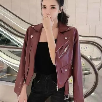 Осенняя куртка из искусственной кожи, женская, новая, повседневная, тонкая, универсальная, мотоциклетная, корейского стиля, короткая, кожаная куртка S