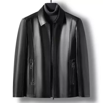 Осенняя куртка из натуральной кожи для мужчин, узкая кожаная куртка с короткими лацканами, мужская куртка из натуральной кожи для папы среднего и пожилого возраста M