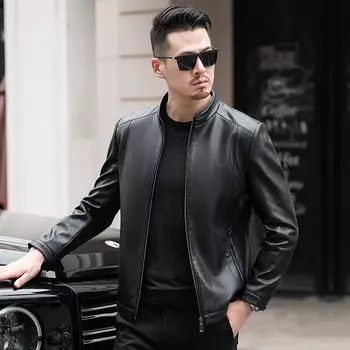 Осенняя куртка из натуральной кожи, мужская, деловая, повседневная, с воротником-стойкой, короткая, кожаная куртка большого размера M