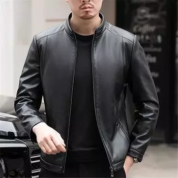 Осенняя куртка из натуральной кожи, мужская, деловая, повседневная, с воротником-стойкой, короткая, кожаная куртка большого размера L