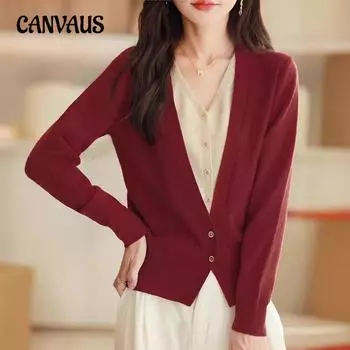 Осенняя куртка из трикотажа в стиле «Маленький парфюм», женская мягкая, с V-образным вырезом M кармин