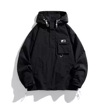 Осенняя куртка Куртка Простая клетчатая Водонепроницаемая Ветрозащитная С Капюшоном Повседневная Универсальная Модная Куртка Мужская и Женская M чёрный