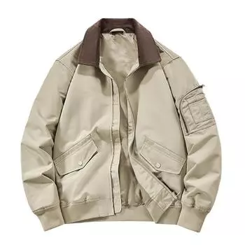 Осенняя куртка мужская американская ретро-куртка с лацканами из флиса, ветрозащитная куртка, модная универсальная куртка для инструментов M чёрный