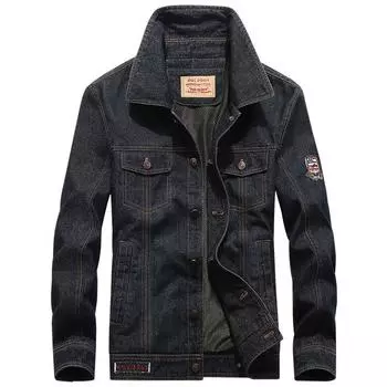 Осенняя куртка, мужская джинсовая куртка, свободный размер плюс, простая повседневная рабочая куртка XXXXXL чёрный