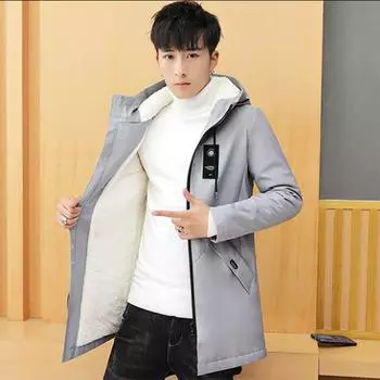 Осенняя куртка, мужская зимняя стеганая куртка средней длины, мужская куртка с капюшоном, бархатные пальто L