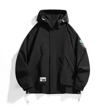 Осенняя куртка с капюшоном, модная повседневная универсальная мужская куртка большого размера для осени и зимы M чёрный
