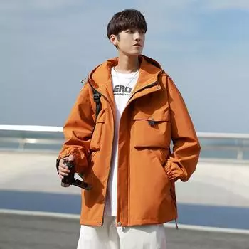 Осенняя куртка с капюшоном, модный походный костюм, свободная спортивная куртка, ветрозащитный топ для пары M чёрный