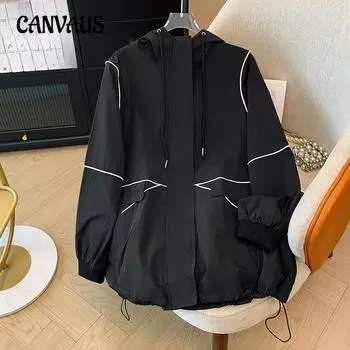 Осенняя куртка-тренч средней длины для женщин больших размеров в корейском стиле Clash of Colours 2XL чёрный