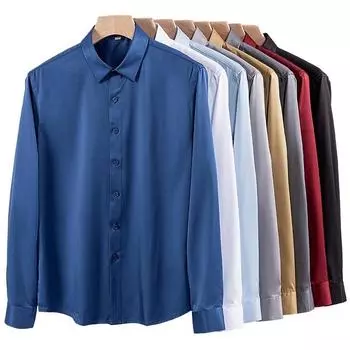 Осенняя легкая роскошная эластичная драпировка, бесшовная, не требующая глажки, не мнется, повседневная легкая деловая однотонная рубашка высокого класса 46 белый