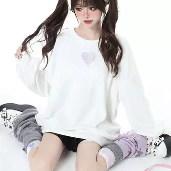 Осенняя милая женская толстовка с круглым вырезом, удобная и нежная, уличная, шикарная, женская, с бантом, шнуровкой, сердечком, напуском, свободные повседневные топы XS белый