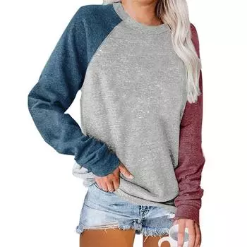 Осенняя мода 2023, большая женская футболка с круглым вырезом и длинными рукавами XL синий