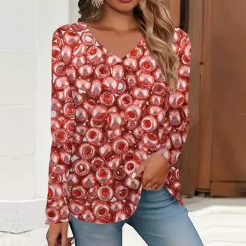 Осенняя мода 3D нерегулярный принт футболка женская уличная одежда повседневные футболки Y2k топы женские Harajuku V-образный вырез футболки свободные размеры одежда S