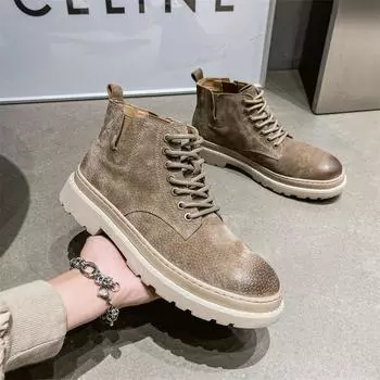 Осенняя мода Ботинки Martin Мужская обувь Замшевая повседневная обувь Универсальная обувь в британском стиле средней высоты 38 песочный