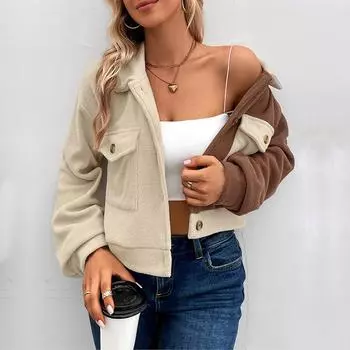 Осенняя мода для женщин Европы и США, цветная, потрясающая, зернистая, бархатная, модная, удобная, Wildcard, куртка женская S абрикосовый