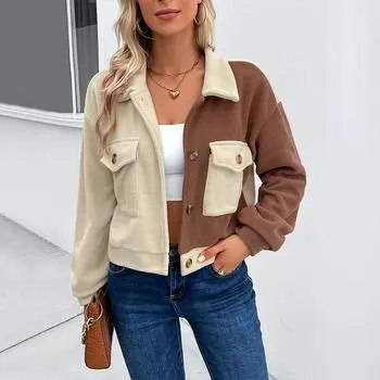 Осенняя мода для женщин Европы и США, цветная, потрясающая, зернистая, бархатная, модная, удобная, Wildcard, куртка женская S абрикосовый