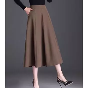 Осенняя мода Элегантная длинная юбка А-силуэта с высокой талией для женщин M чёрный