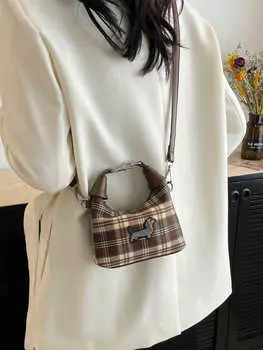 Осенняя мода клетчатая женская сумка из холста, модный ремень из искусственной кожи, мини-сумки через плечо, милый женский кошелек для монет в виде помады
