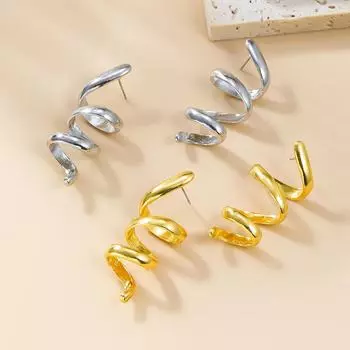 Осенняя мода металлические серьги с резьбой для женщин - европейский и американский дизайн золотой